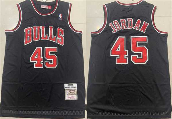 Mens Chicago Bulls #45 Michael Jordan Black 1994-95 Throwback Stitched Basketball Jersey Mixiu->chicago bulls->NBA Jersey